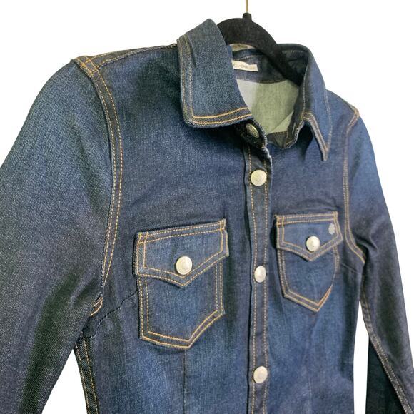 ALEXA CHUNG For AG Adriano Goldschmied Pixie Dress Stretch Denim Snap Front - Picture 4 of 16